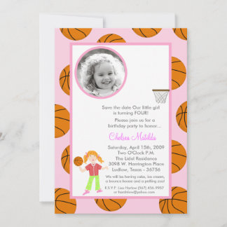5 x 7 Girl Basket Ball Birthday Showuitnodiging Save The Date