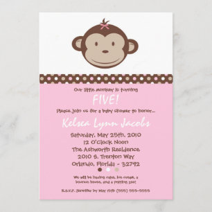 5 x 7 Girl Modern Mod Monkey Birthday Par Uitnodig Kaart