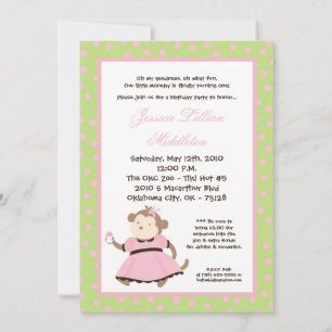 5 x 7 Girl Monkey Bottle Birthday Party Invitation Kaart