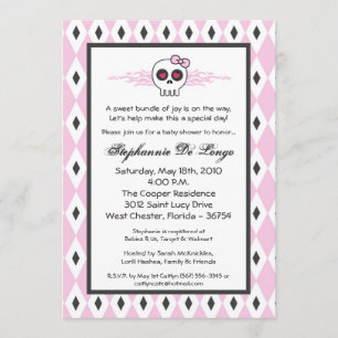 5 x 7 Girl Punk Skull EMO Baby shower Invitation Kaart