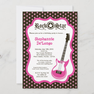 5 x 7 Girly Pink Rock Guitar Birthday Par Uitnodig Kaart