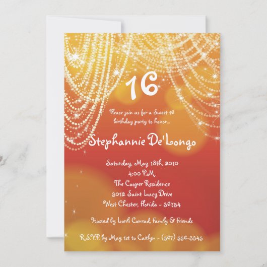 5 x 7 Glitz Glimmer Sweet 16 Birthday Invitation Kaart (Voorkant)