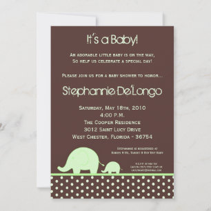 5 x 7 Green Neut Mod Elephant Baby shower Invitati Kaart