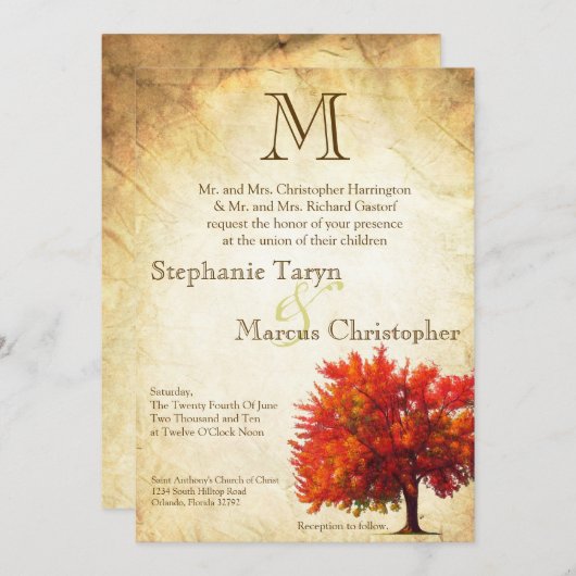 5 x 7 Herfst Aged Paper Anti-Weduwen Uitnodiging (Voorkant / Achterkant)