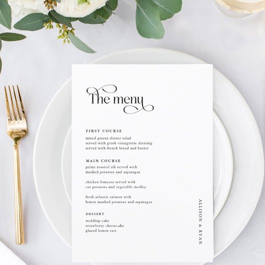 5 x 7-inch Klassieke Weddenstabel-menukaarten, fla Menu