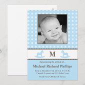 5 x 7 Jongen Blue Monogram FOTO Geboorteaankondigi Aankondiging (Voorkant / Achterkant)