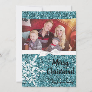 5 x 7 Kerstmis XMAS Blue Glitter Snowfla FOTO-kaar Feestdagenkaart