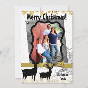 5 x 7 Kerstmis XMAS Gold Deer Buck PHOTO-kaart Feestdagenkaart