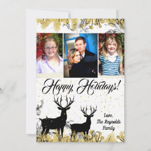 5 x 7 Kerstmis XMAS Gold Deer Buck PHOTO-kaart Feestdagenkaart
