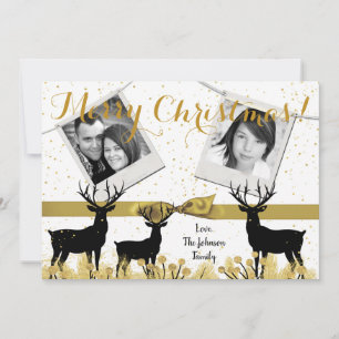 5 x 7 Kerstmis XMAS Gold Deer Buck PHOTO-kaart Feestdagenkaart