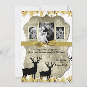 5 x 7 Kerstmis XMAS Gold Deer Buck PHOTO-kaart Feestdagenkaart