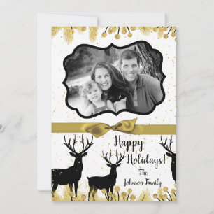 5 x 7 Kerstmis XMAS Gold Deer Buck PHOTO-kaart Feestdagenkaart