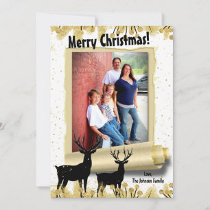 5 x 7 Kerstmis XMAS Gold Deer Buck PHOTO-kaart Feestdagenkaart