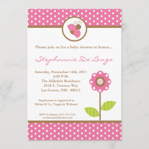 5 x 7 Lady Bug Spring Insect Baby shower Uitnodigi Kaart