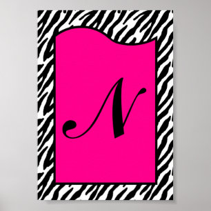 5 x 7 Letter Wall Art Hot Roze Zebra Dierenafdrukk Poster