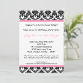 5 x 7 Light Pink Damask Birthday Party Invitation Kaart (Staand voorkant)