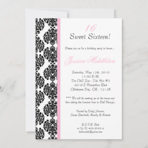 5 x 7 Light Pink Damask Birthday Party Invitation Kaart