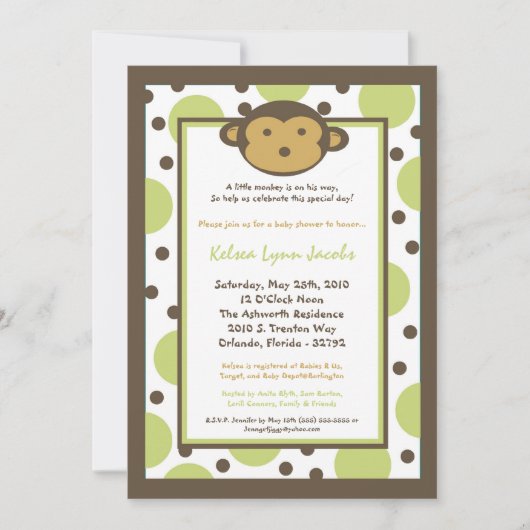 5 x 7 Neutrale Modern Mod Monkey Baby shower Uitno Kaart (Voorkant)