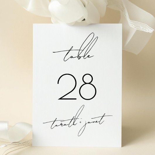 5 x 7 Noir Blanc Script Mariage Numéro de table