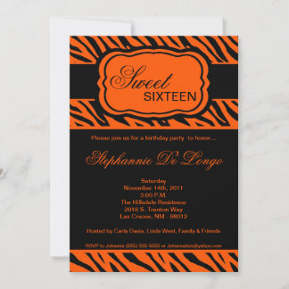 5 x 7 Oranje Zebra Print Birthday Party Invitation Kaart