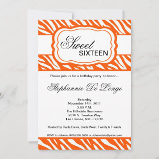5 x 7 Oranje Zebra Print Birthday Party Invitation Kaart
