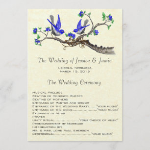 5 x 7 Programme de mariage Vintage pour les oiseau