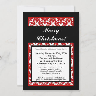 5 x 7 Red Black Damask-kerstfeestdag Kaart