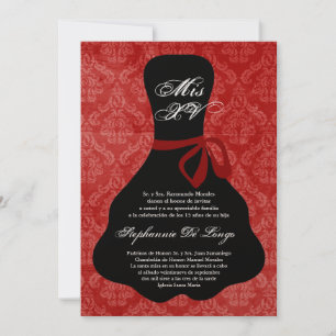5 x 7 Red Dress Quinceanera Birthday Uitnodiging