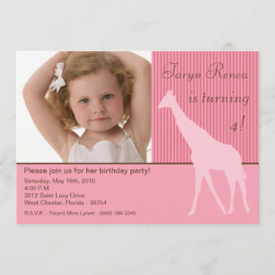 5 x 7 Roze Giraffe Foto van Birthday Party Invitat Kaart