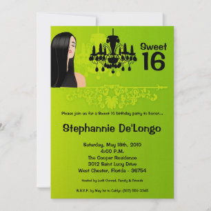 5 x 7 Sassy Girl Sweet 16 Birthday Invitation Kaart