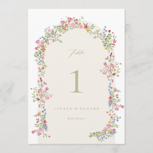 5 x 7 sierlijke bloemenboog Trouwtafel Nummer (Voorkant)