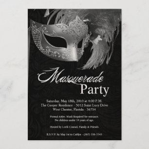 5 x 7 Silver Masquerade Sweet 16 Birthday Uitnodig Kaart