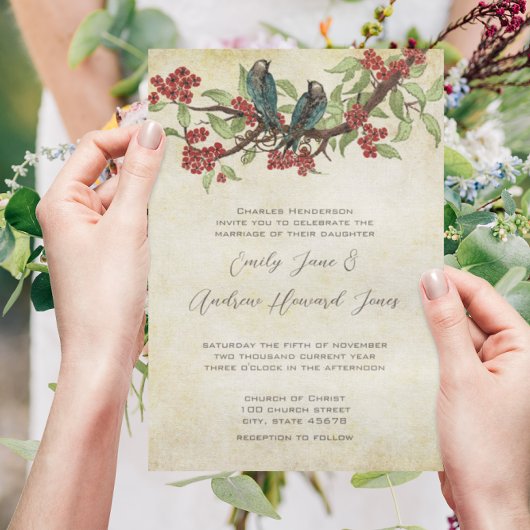 5 x 7  Tortelduifjes Tea Stain Wedding Invitae Kaart
