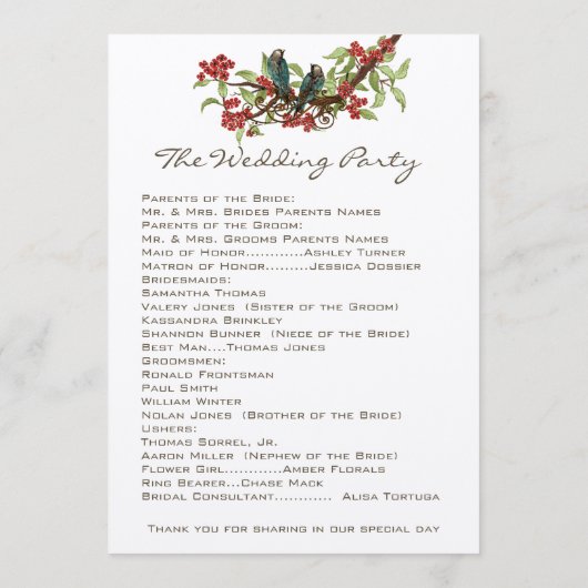 5 x 7  Tortelduifjes Tea Stain Wedding Programme Programma (Achterkant)