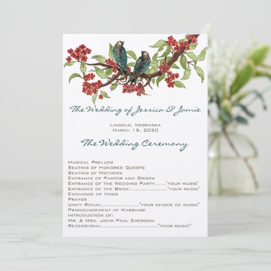 5 x 7 Tortelduifjes Tea Stain Wedding Programme Programma (Staand voorkant)