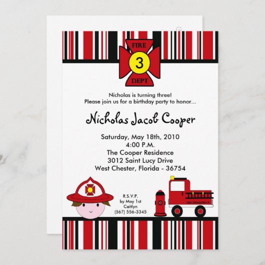 5 x 7 Vuurman Vuurgedag Uitnodiging (Voorkant / Achterkant)