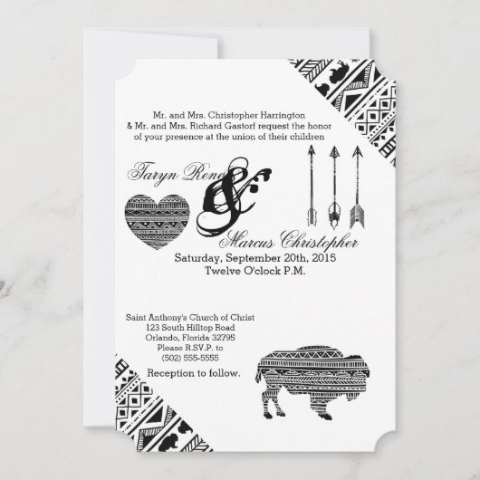 5 x 7 Weddenschap Boho Buffalo Tribal Patroon Kaart (Voorkant)