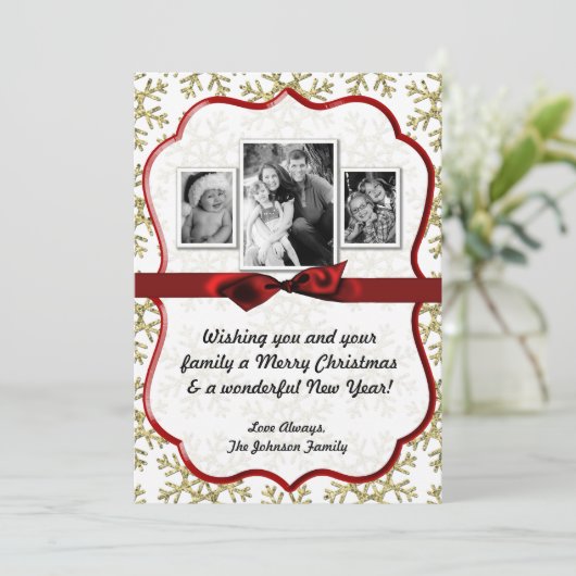 5 x 7 XMAS-kerstkerstkaart met Snowflake Glitt FOT Feestdagenkaart (Staand voorkant)