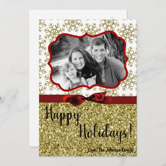 5 x 7 XMAS-kerstkerstkaart met Snowflake Glitt FOT Feestdagenkaart (Voorkant / Achterkant)