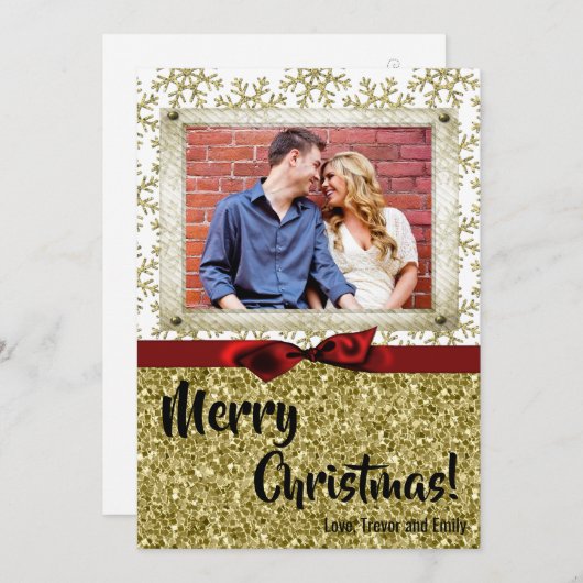 5 x 7 XMAS-kerstkerstkaart met Snowflake Glitt FOT Feestdagenkaart (Voorkant / Achterkant)