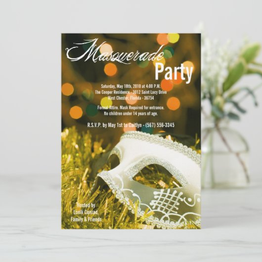 5 x 7 Yellow Masquerade Sweet 16 Birthday Invitati Kaart (Staand voorkant)
