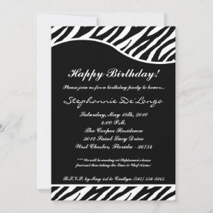 5 x 7 zwarte zebra Print Birthday party nodiging Kaart