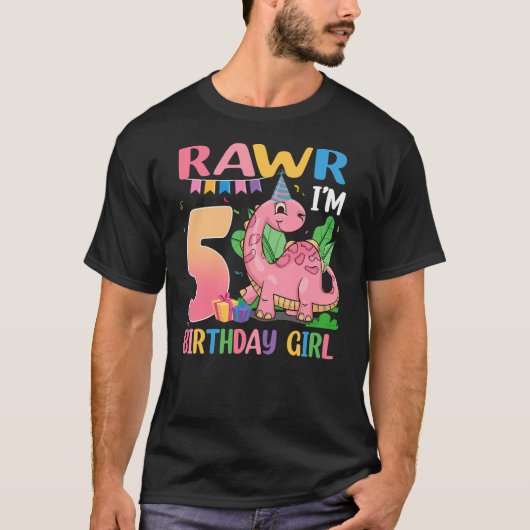 5 Year Old Birthday Girl Dinosaur 5th Birthday Par T-shirt (Voorkant)