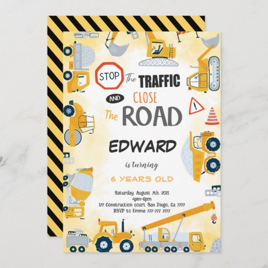 5e anniversaire Construction Boy Invitation (Devant / Derrière)