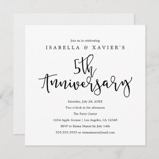 5e anniversaire | Invitation de partie (Devant / Derrière)