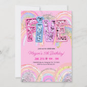 5e anniversaire Invitation Girl Editable Rainbow S (Devant)