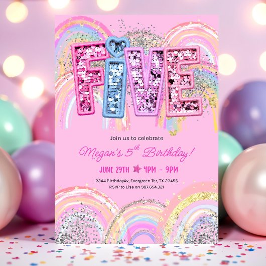 5e anniversaire Invitation Girl Editable Rainbow S