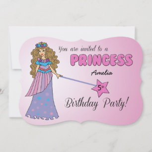 5e Anniversaire Invitation Princesse rose avec bag