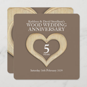 5e anniversaire mariage bois coeur invitations