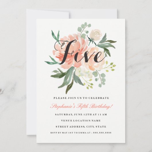 5e anniversaire Peach rose Invitation florale (Devant)